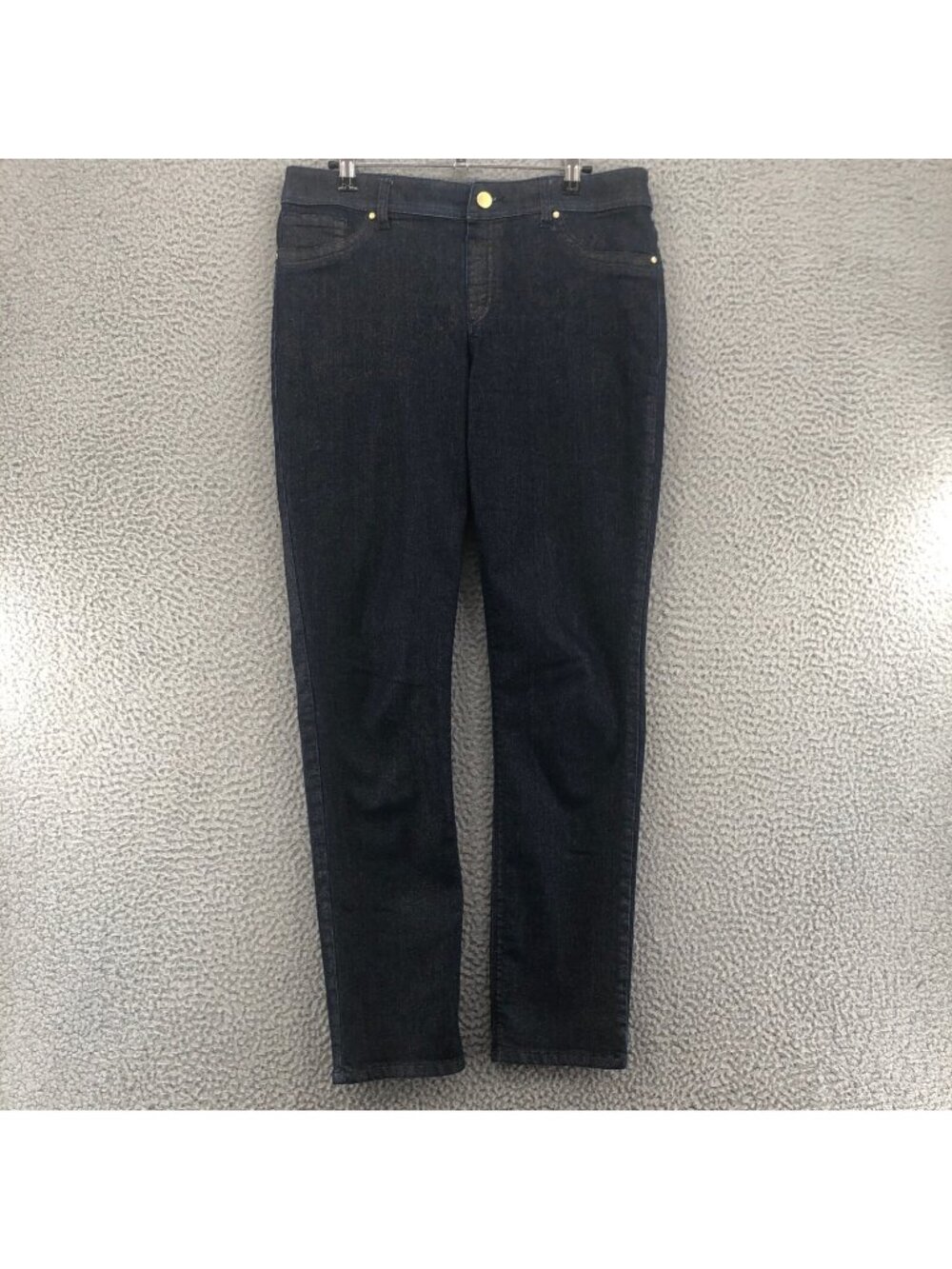 Chicos Jeans Womens 1 US 8 Blue Glitter Dark Wash Platinum Denim Stretch Skinny